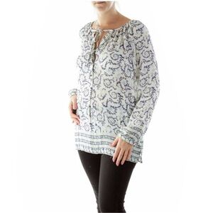 Lucky Brand Blouse Blue White Paisley Size Small